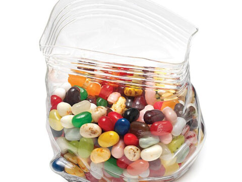 glass bag sculpture with jellybeans