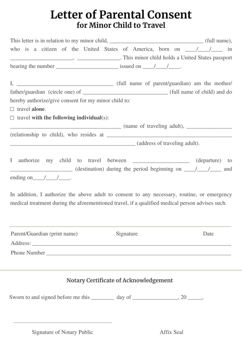 travel consent form for minor usa