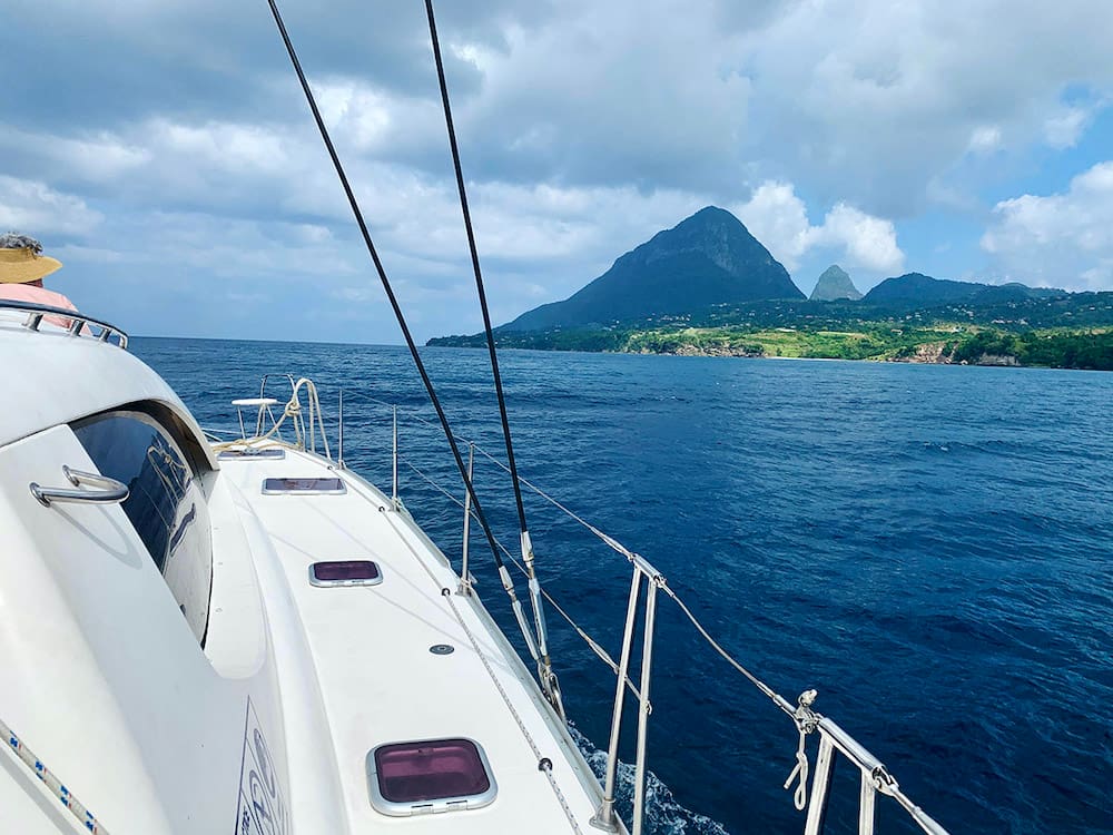 Catamaran view of Pitons