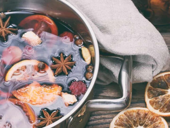 spiced red wine with spices in pot