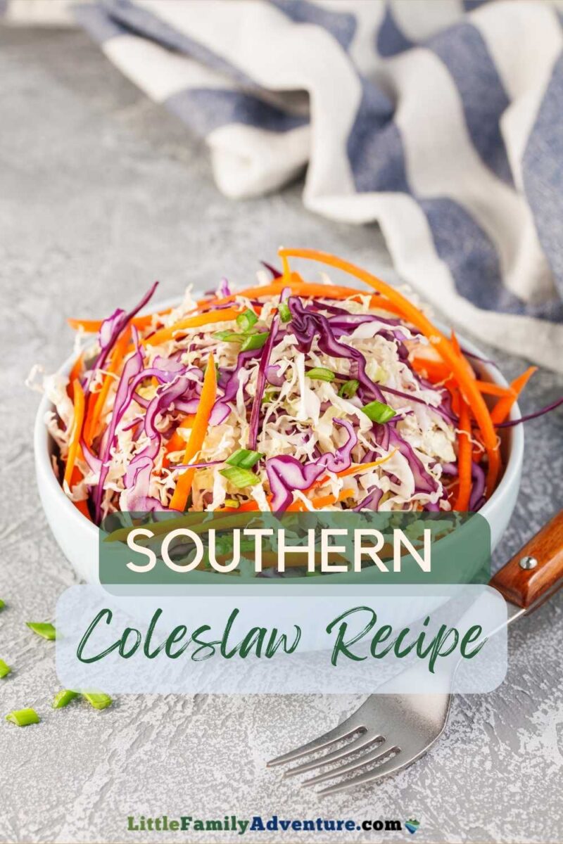 white bowl with Rudy's copycat coleslaw