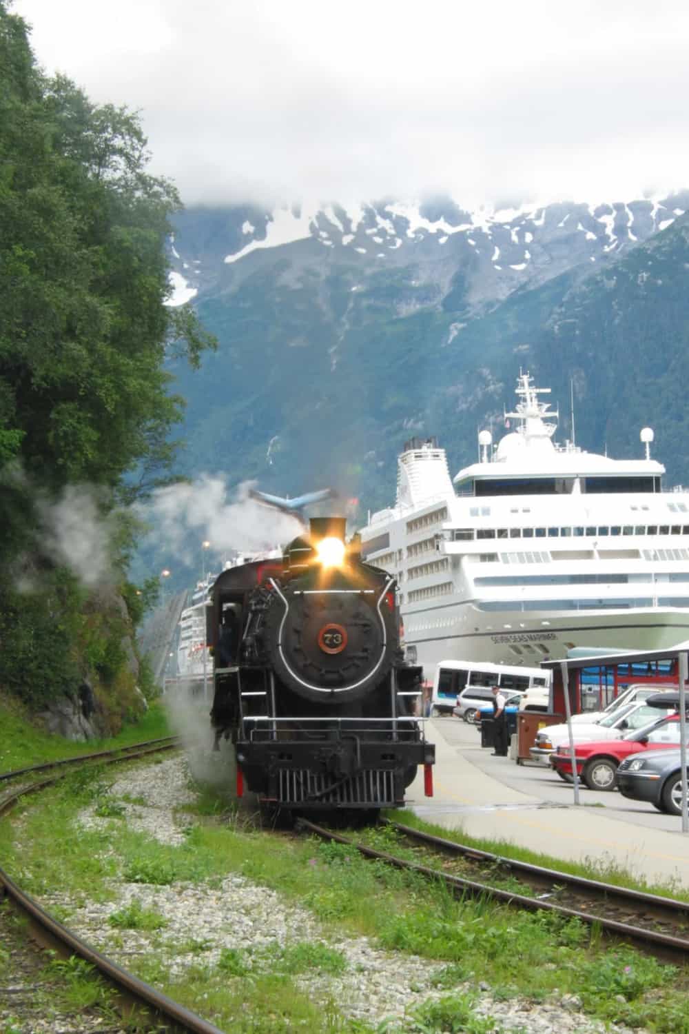 Alaskan railroad locomotive and cruise ship