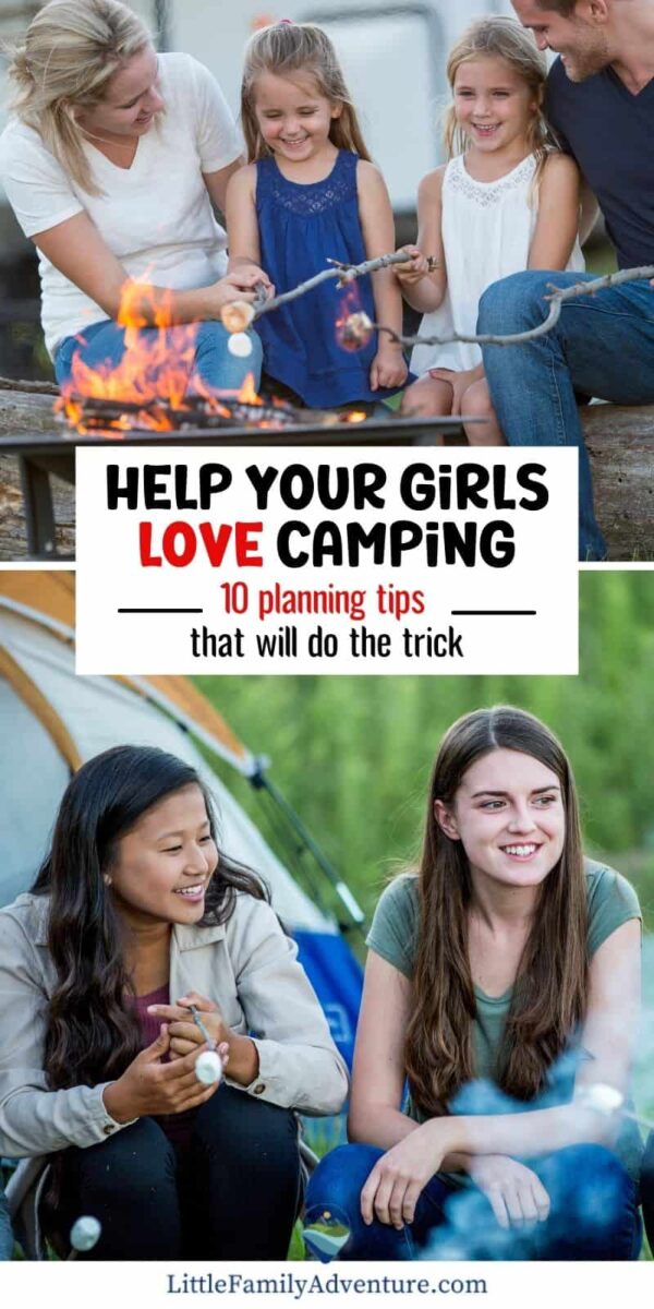 girls camping and making s'mores