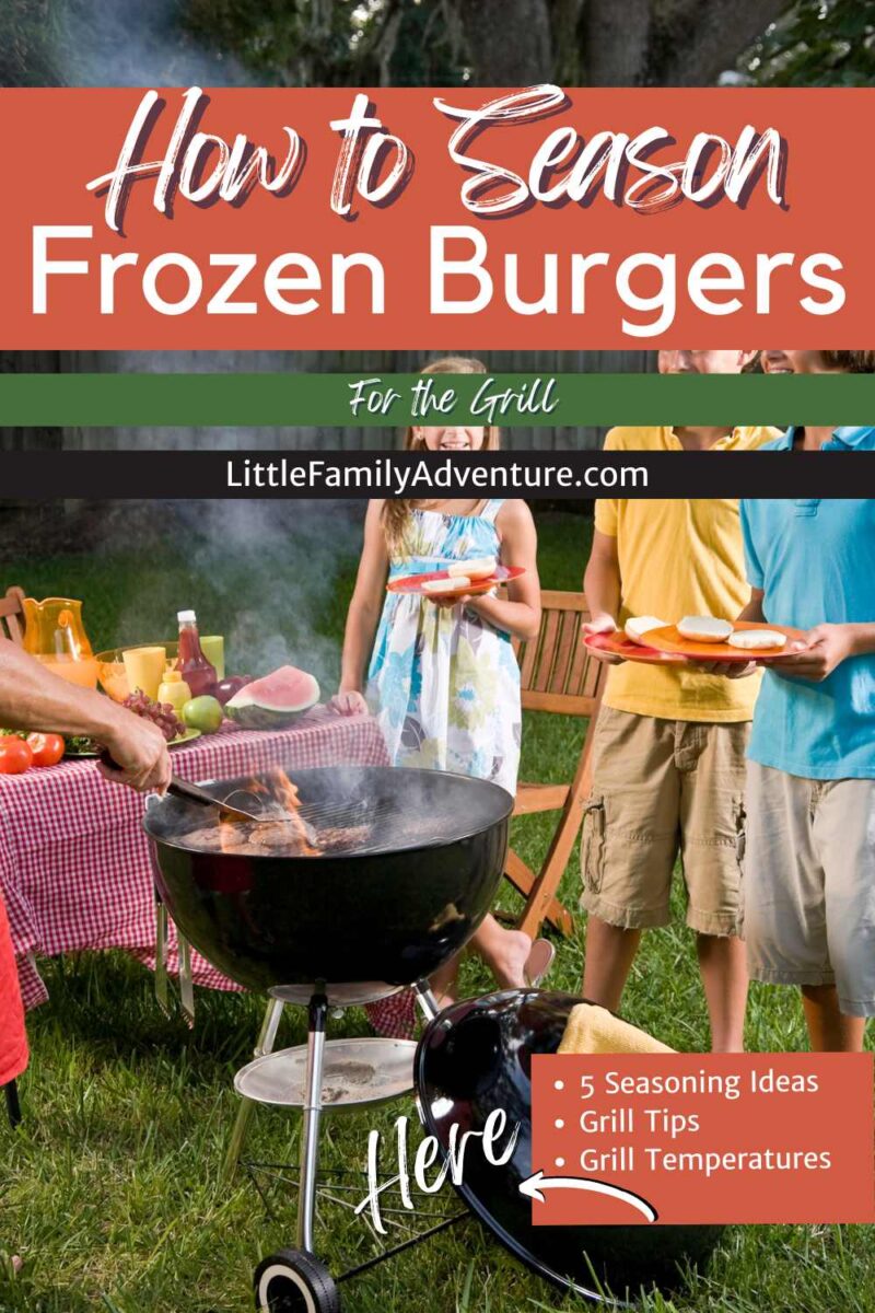 family standing around charcoal grill with older man grilling burgers