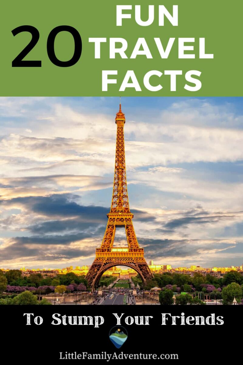 Eiffel Tower with fun travel facts text above