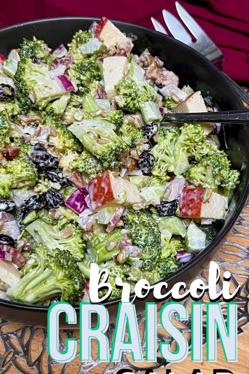 bowl with broccoli salad and spoon