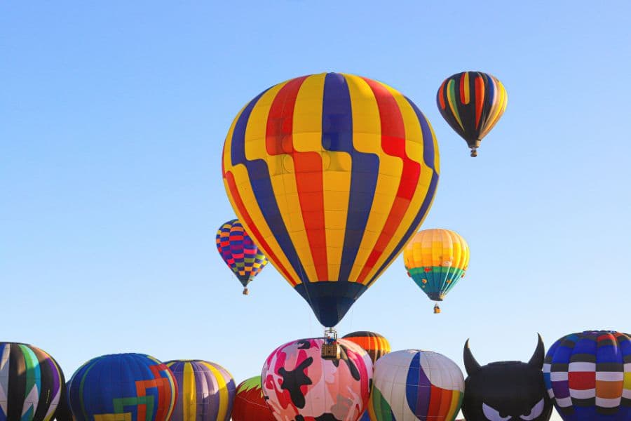 red, yellow, blue hot air balloon at texas balloon festival