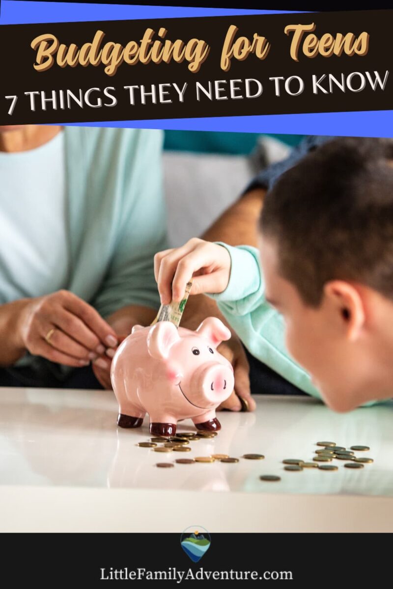 teen boy putting coins in a pink piggy bank