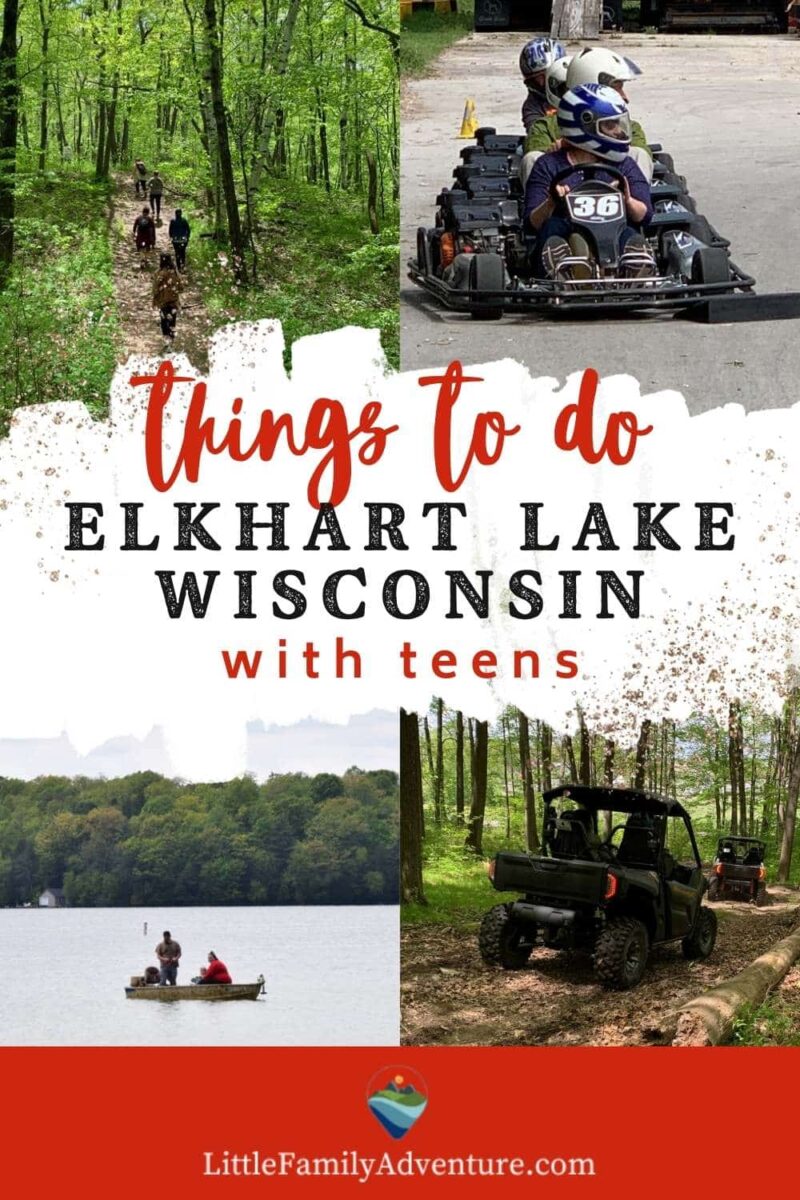 collage of go karts, hiking, and utvs for activities to do in elkhart lake wi
