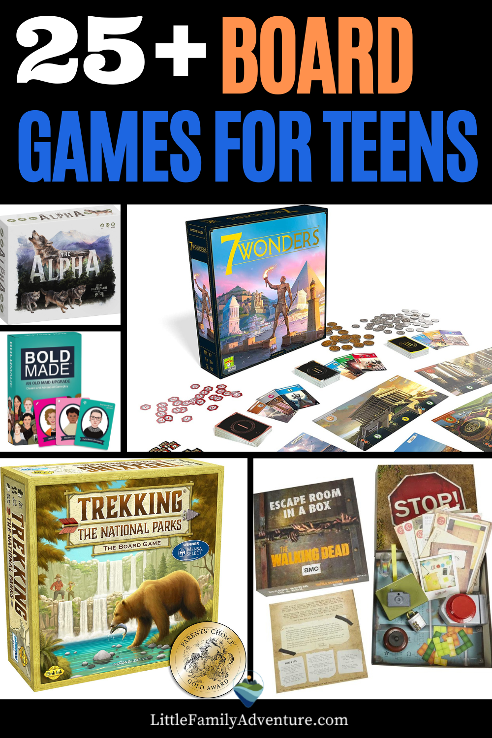 collage of best board games for teens