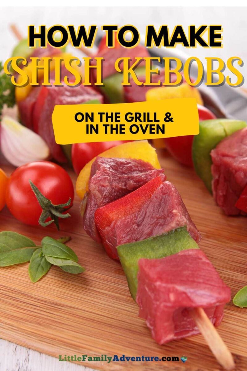 raw shish kebabs and cherry tomato on skewers
