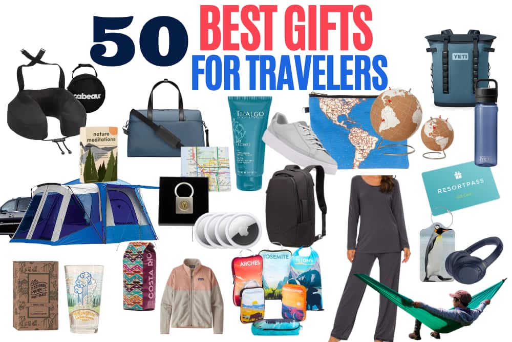collage of gift ideas for travelers