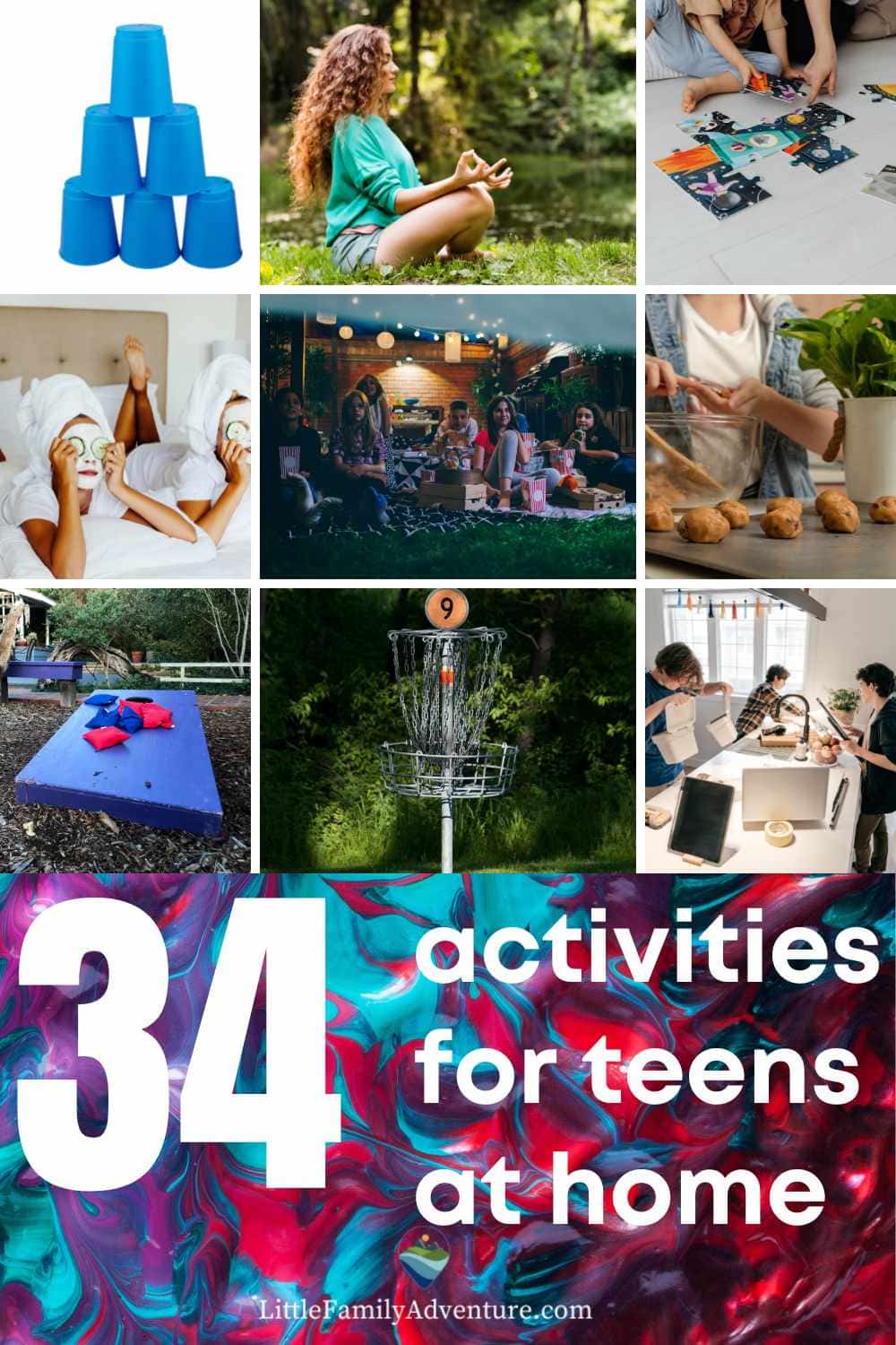 pinterest collage of fun at home activities for teens