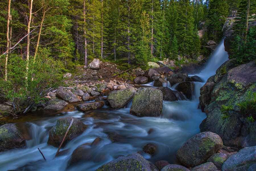 rocks with waterfall, Alberta Falls, Rocky Mountain National Park
