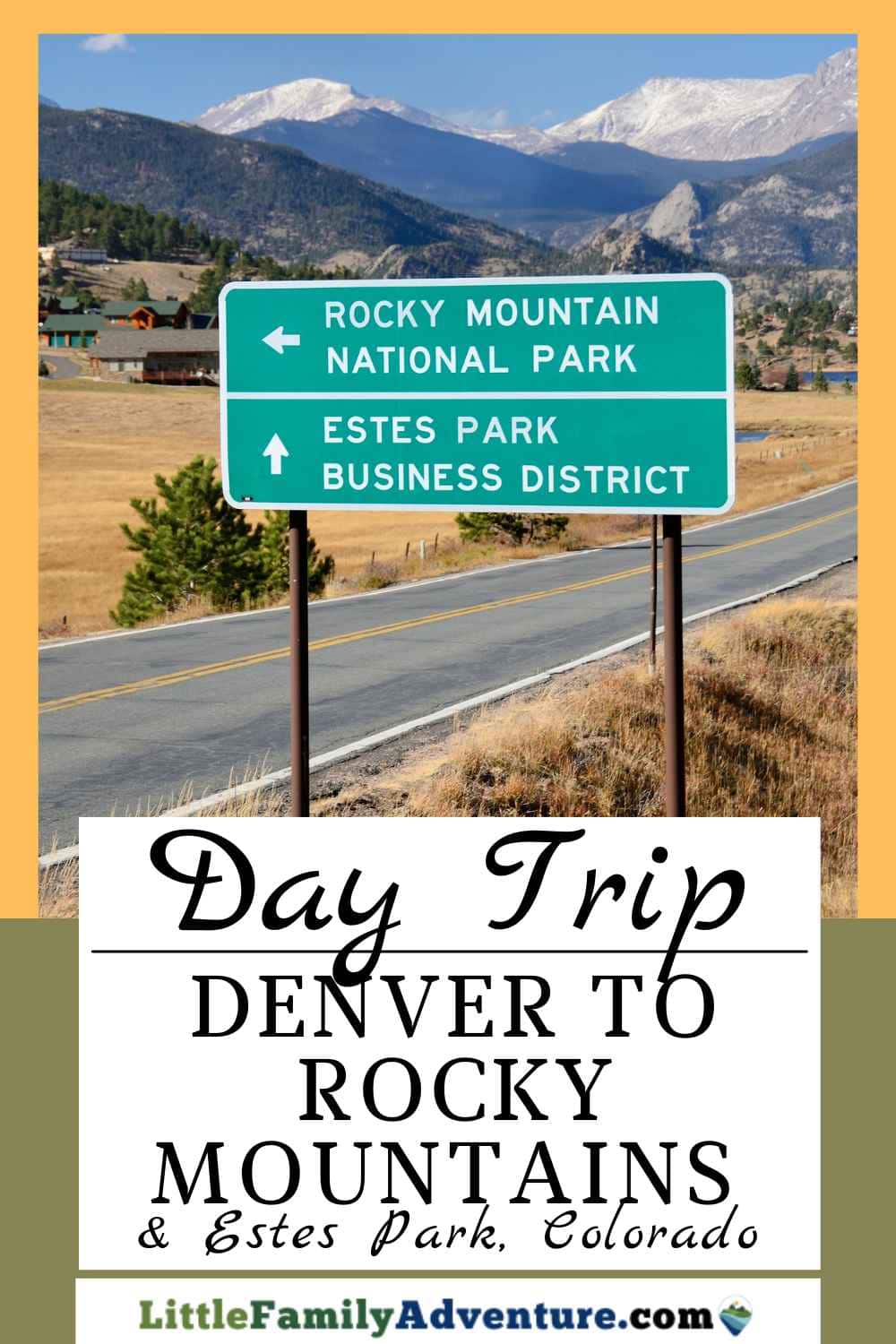 road sign for trip from Denver to Rocky Mountains