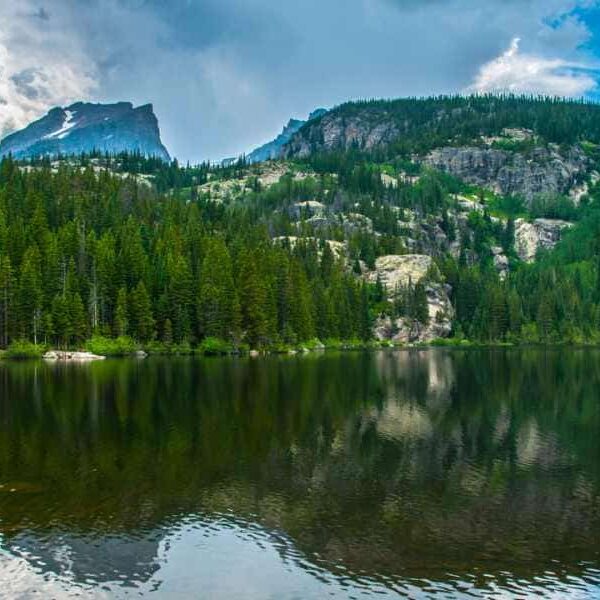 Hallett Peak and Flattop Mountain in the background with Bear Lake