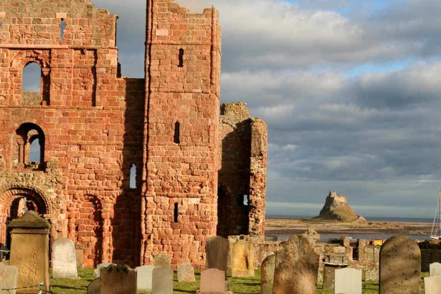 red brick ruins of Lindisfarne Abbey Scotland