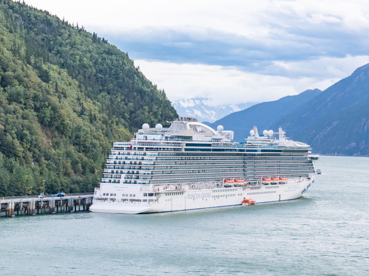 Royal Princess cruise ship docked in Skagway, Alaska