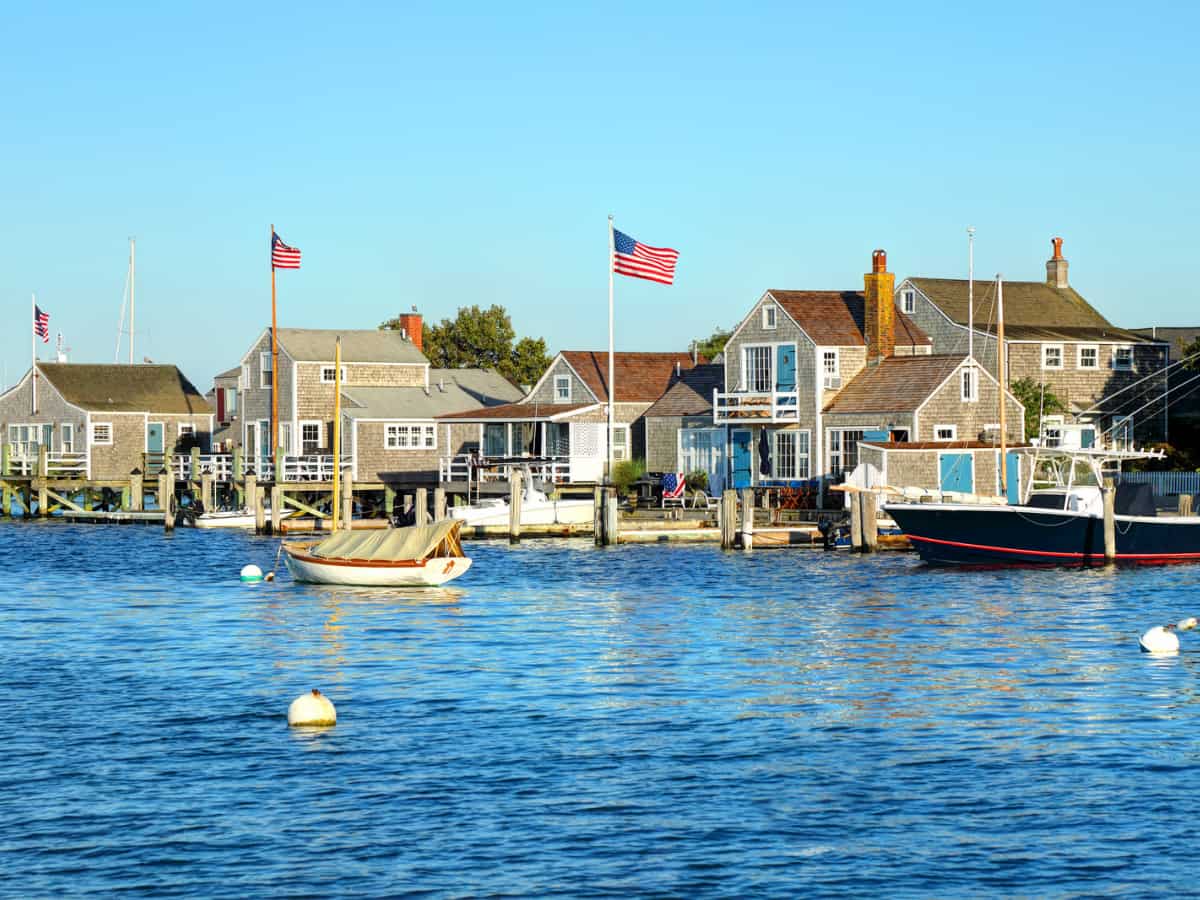 nantucket harbor with boats and builds