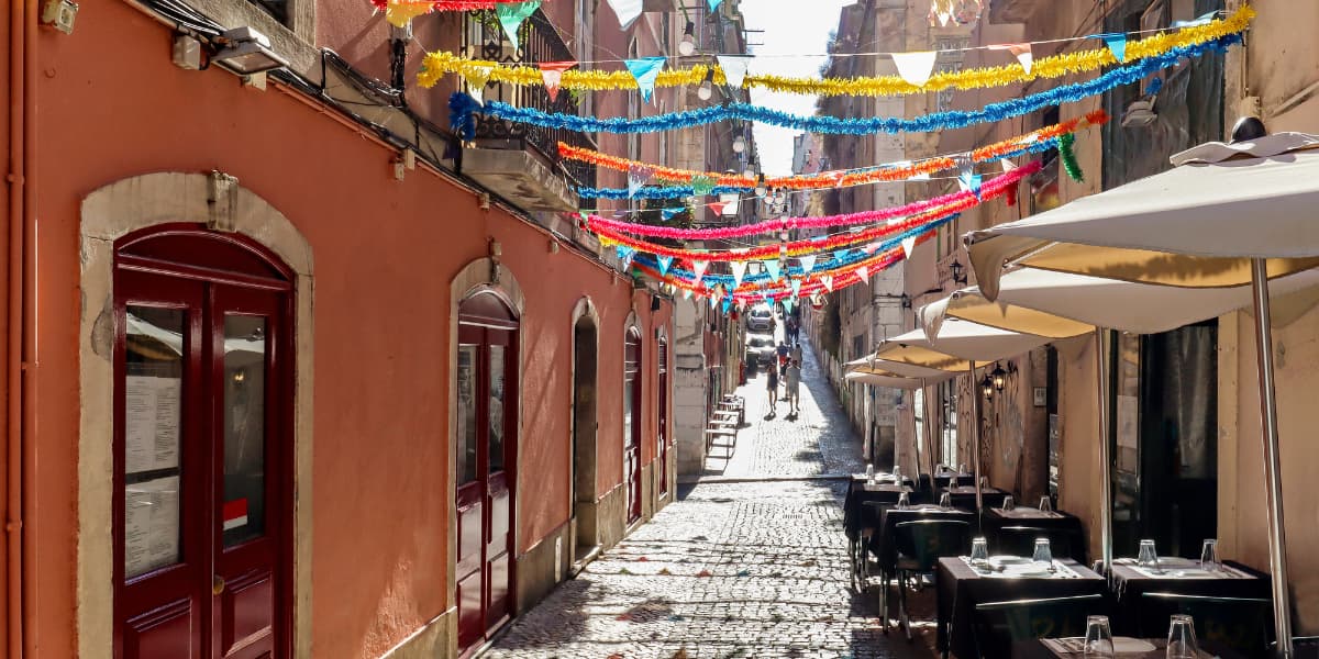 View to the Bairro Alto District known for its street art