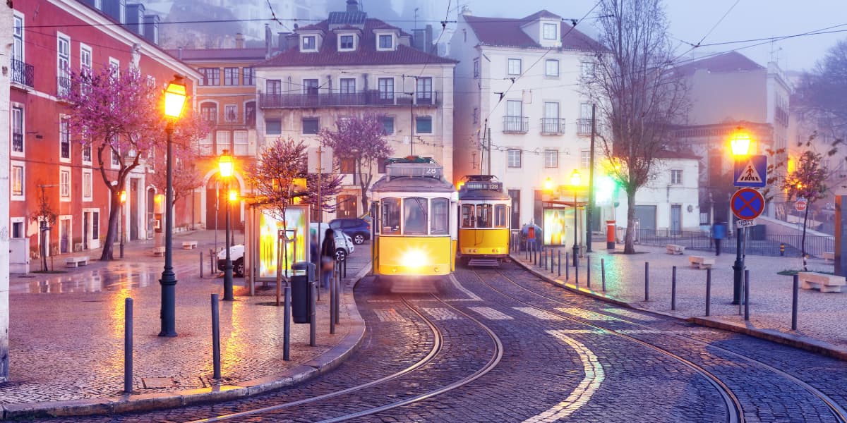 Yellow Tram 28 in Alfama District