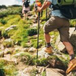 group of people hiking up