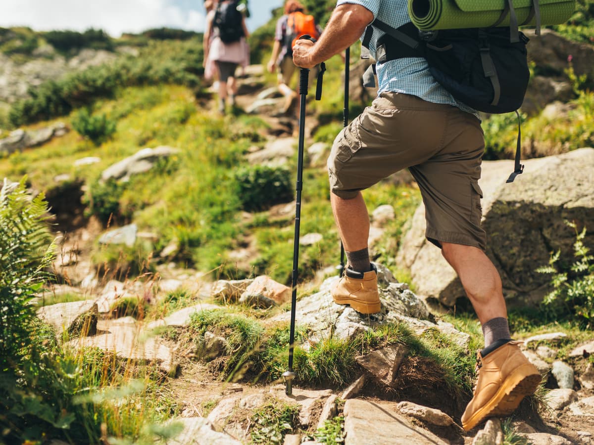 group of people hiking up