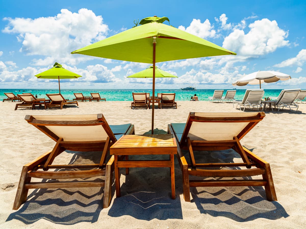 Miami Beach loungers and umbrellas on beach