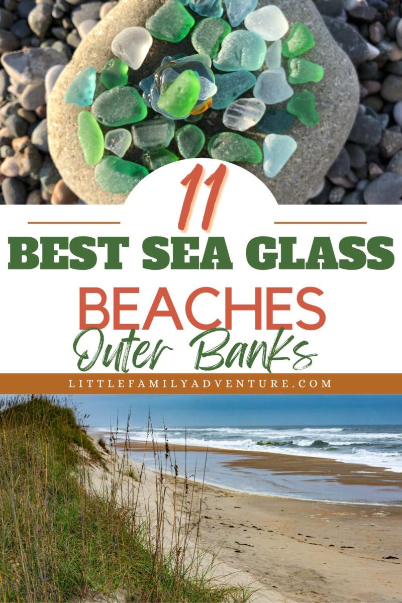 collage of sea glass and north carolina sandy beach in Outer Banks