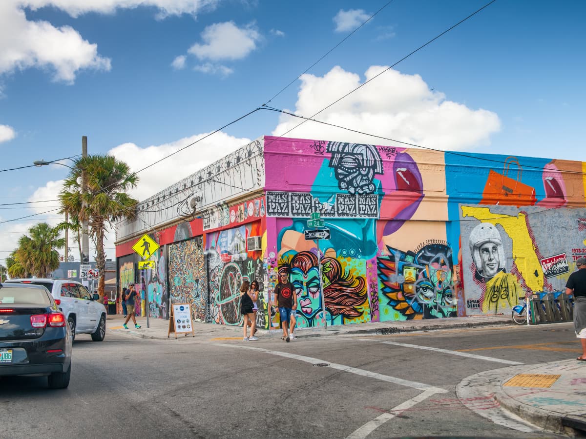 street art installations in Wynwood District and people in neighborhood