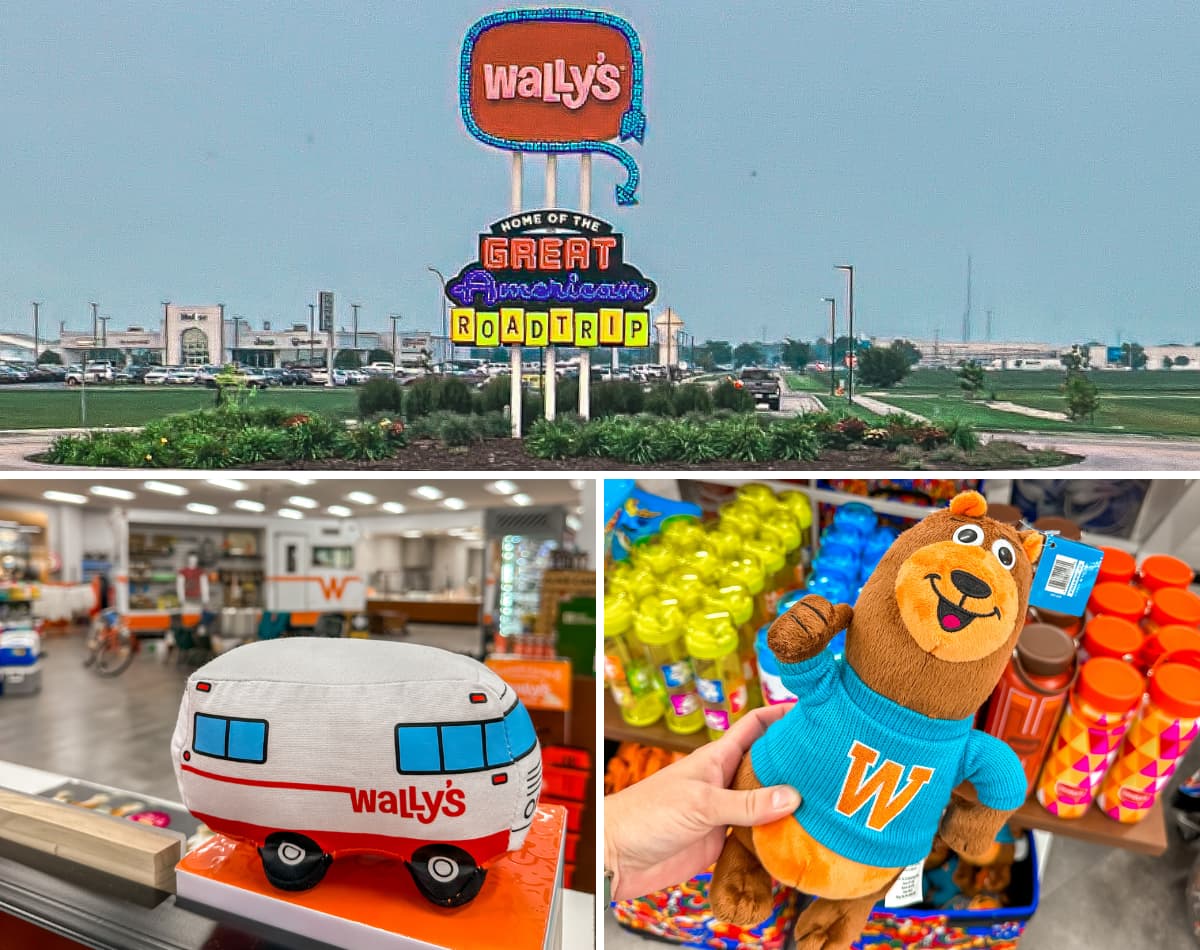 Wally's travel stop sign, RV plush and bear plush