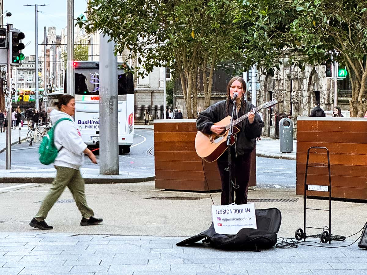 Busker along Grafton Street in Dublin