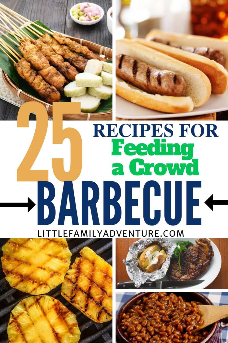 collage of grilled kebabs, pineapple, baked beans, grilled steak and potatoes