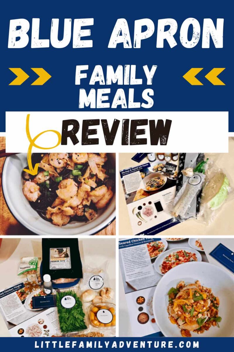 collage of blue apron family meals delivered blue apron review