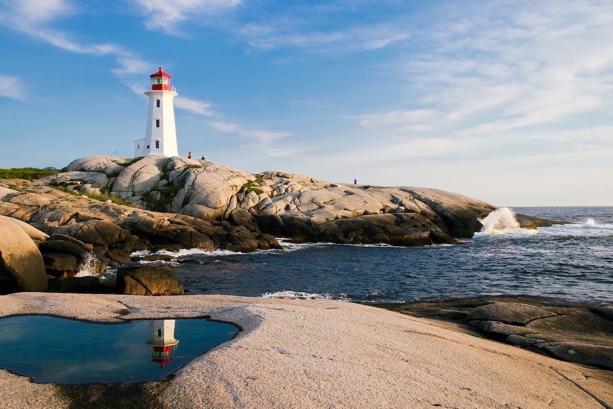 Lighthouse on rocky coastline