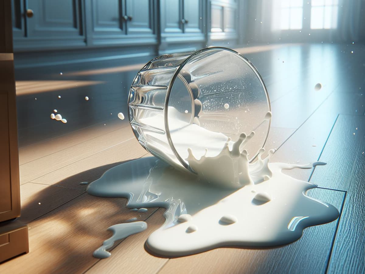 spilled milk on vinyl floor