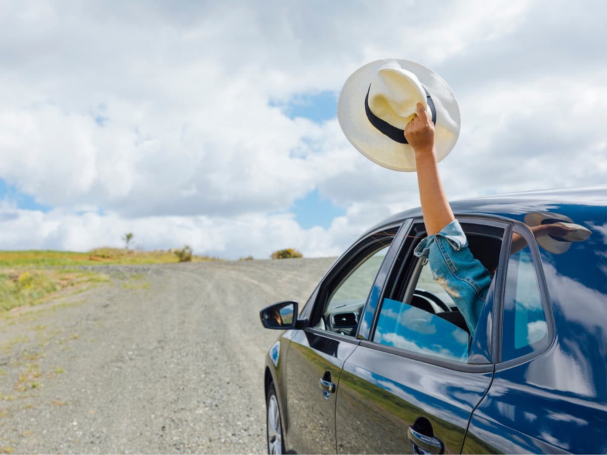 holding a hat out car window