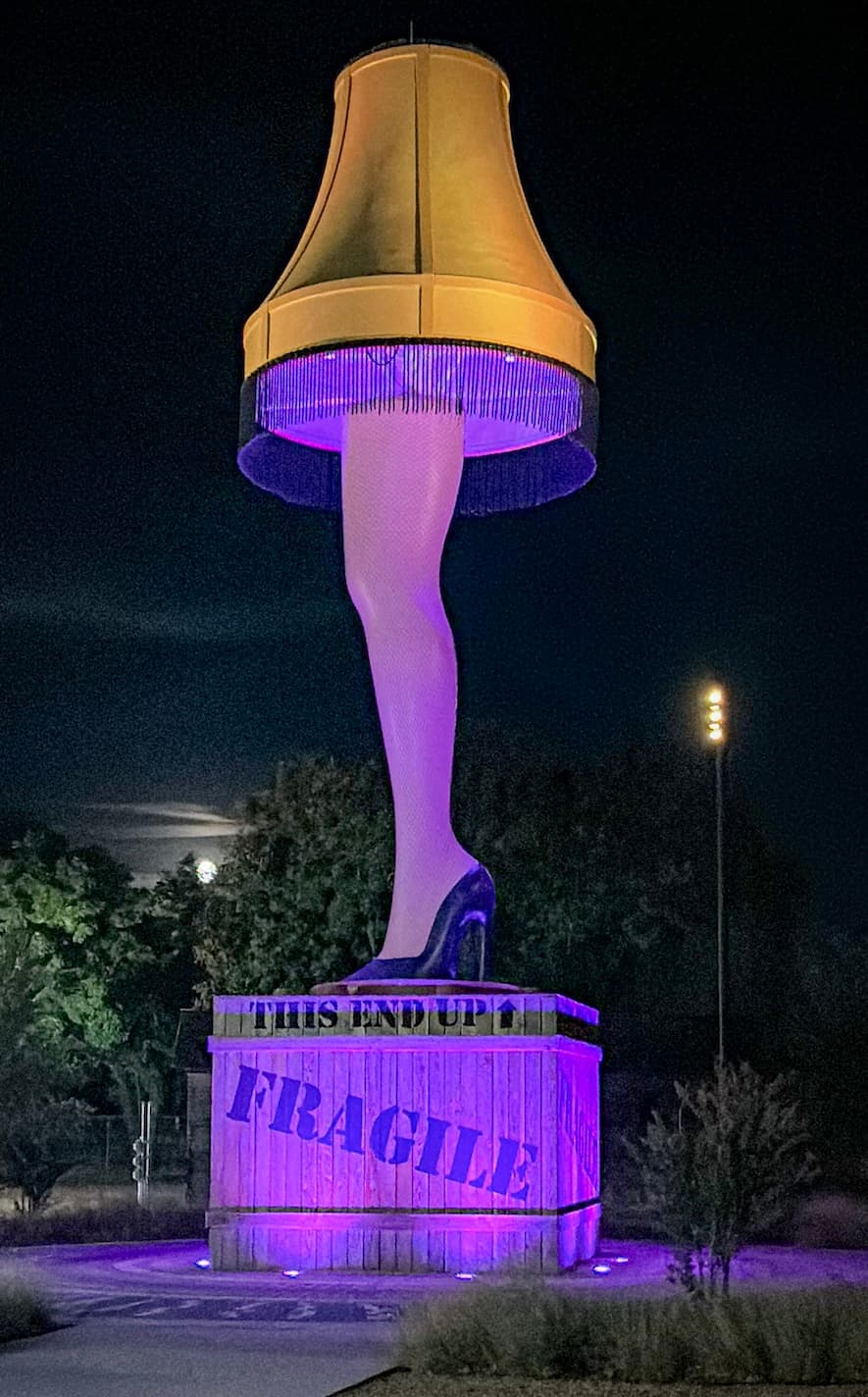 Giant Leg Lamp at night