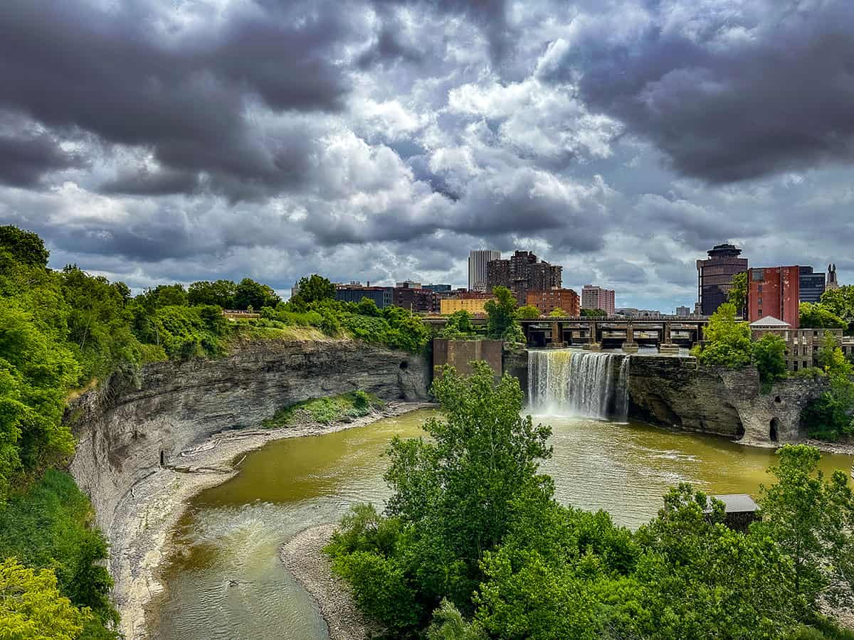 downtown waterfall and park