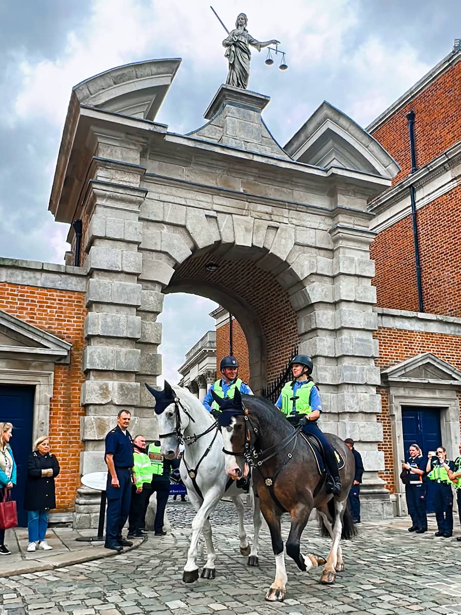 Police on horseback during a parade at Dublin Castle