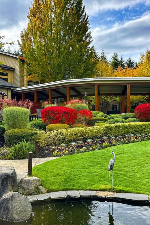 Cedarbrook Lodge lawn and water feature