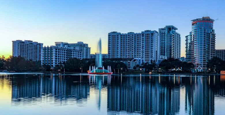 skyline past Lake Eola, Orlando, FL