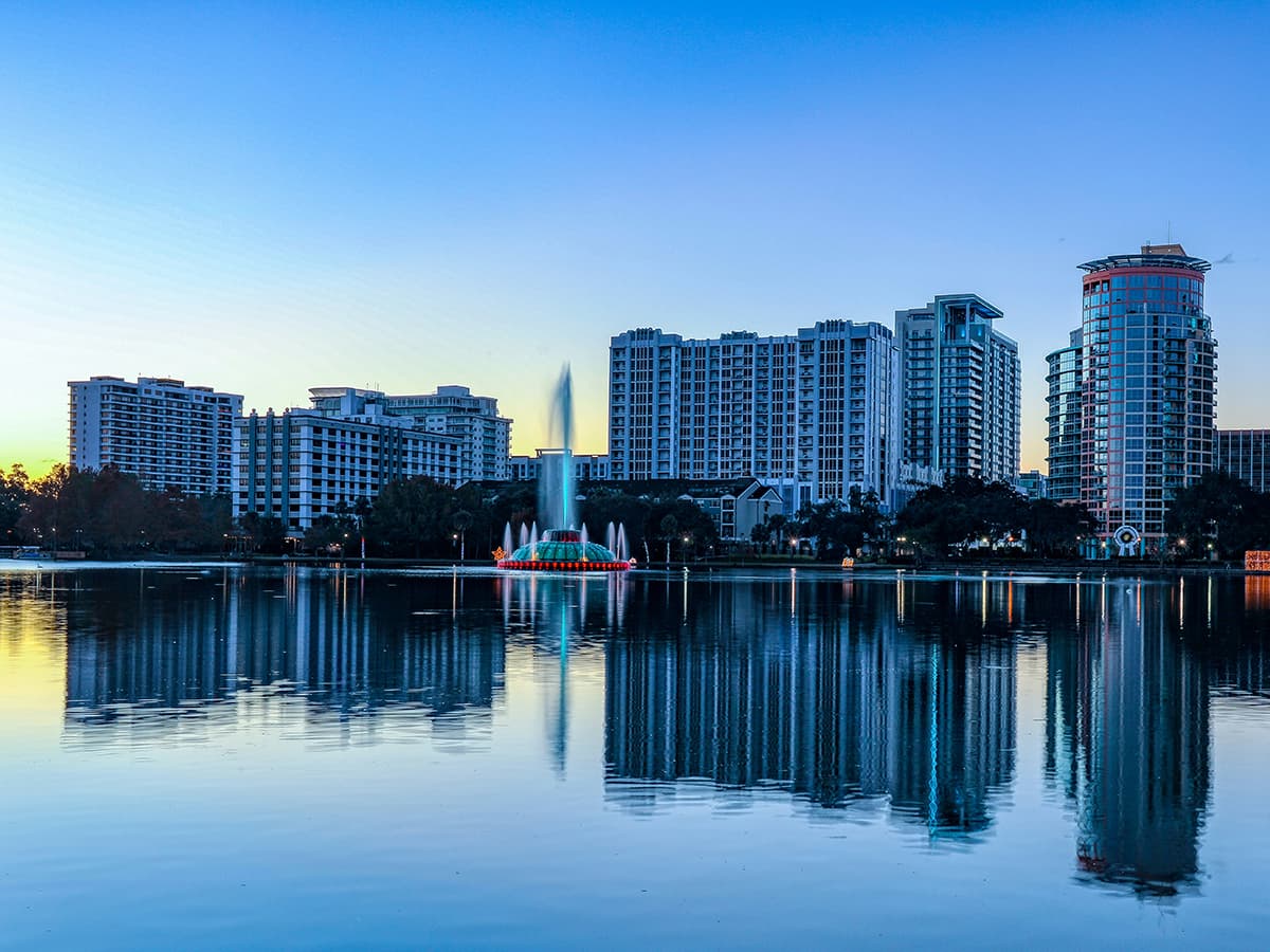 skyline past Lake Eola, Orlando, FL