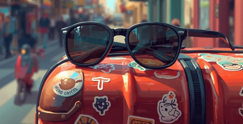 travel tips for eyeglass wearers - sunglasses on suitcase