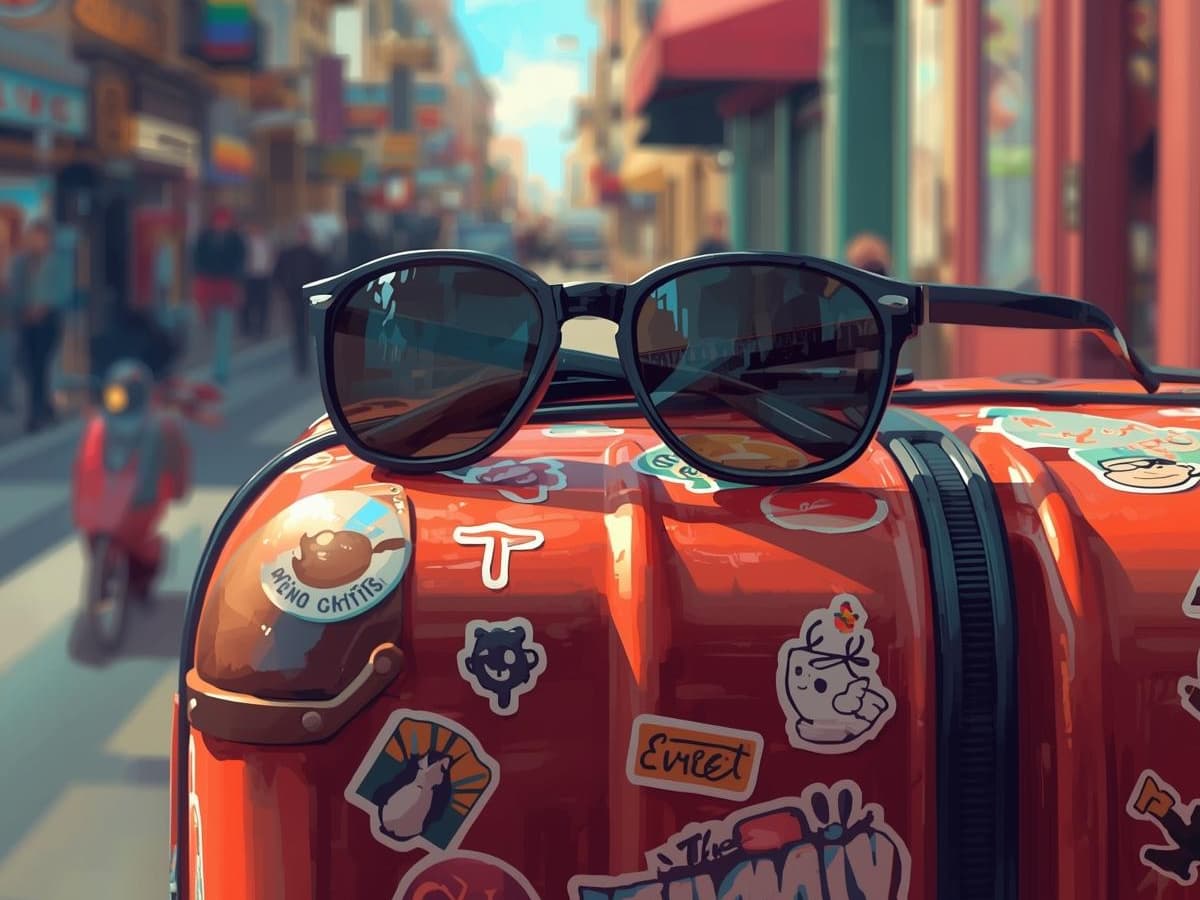 travel tips for eyeglass wearers - sunglasses on suitcase