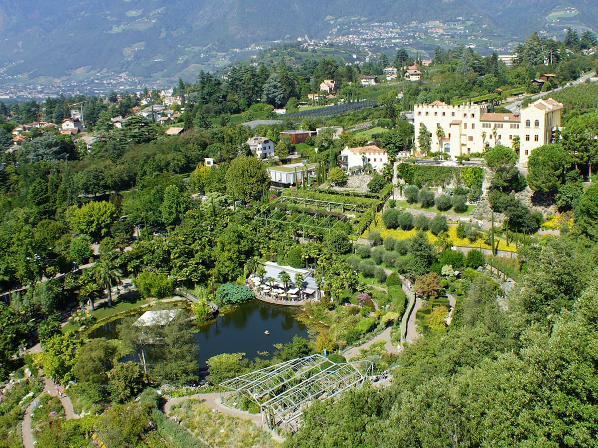 hillside gardens and building - Trauttmansdorff Castle Gardens