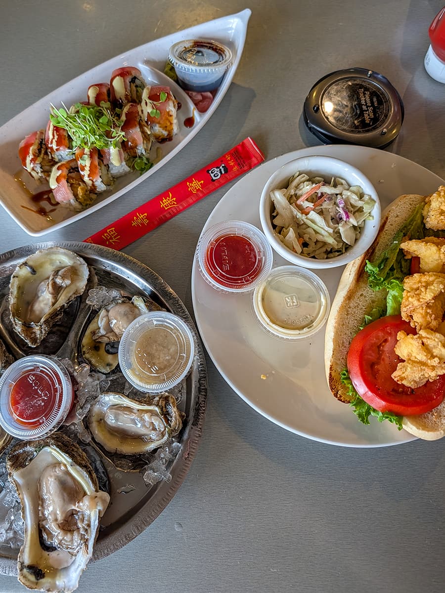 Shipps Lower Deck oysters, sushi, po-boy
