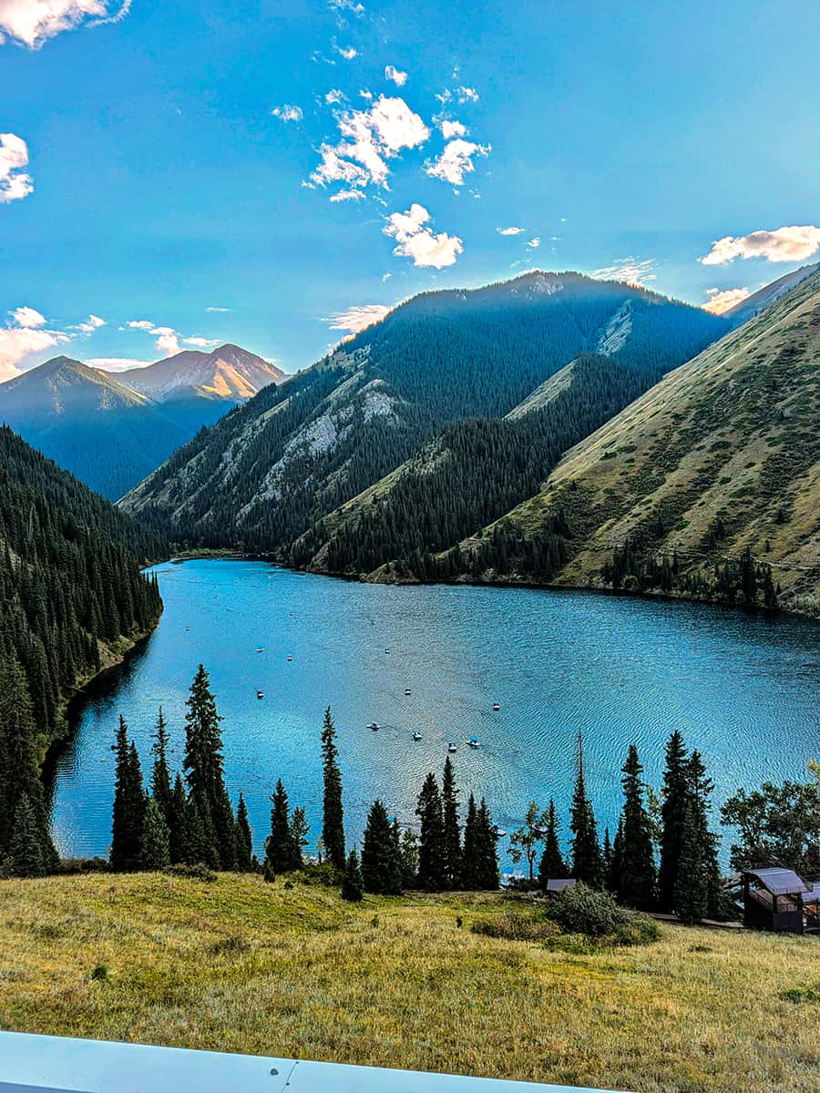 Kolsai Lake set against the mountains in Kazakhstan