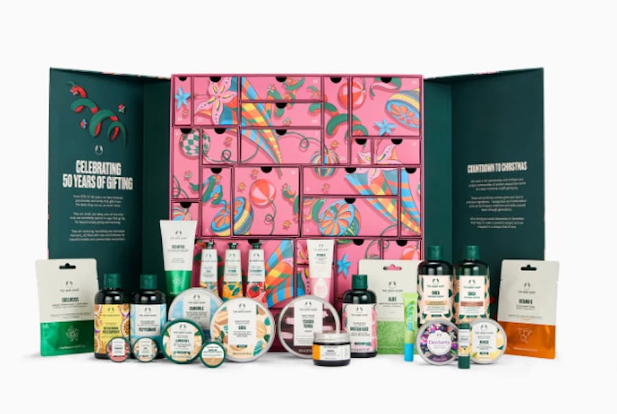 body care products on advent calendar