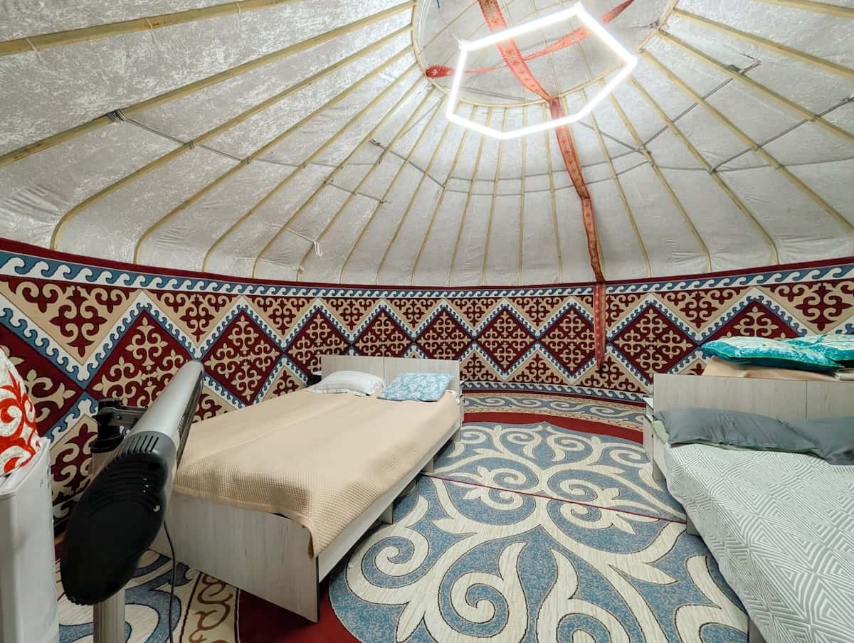 yurt interior with two beds